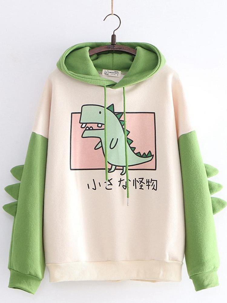 Winter Clothing Types - Dinosaurus oversized cartoon hoodie damesmode sweatshirt