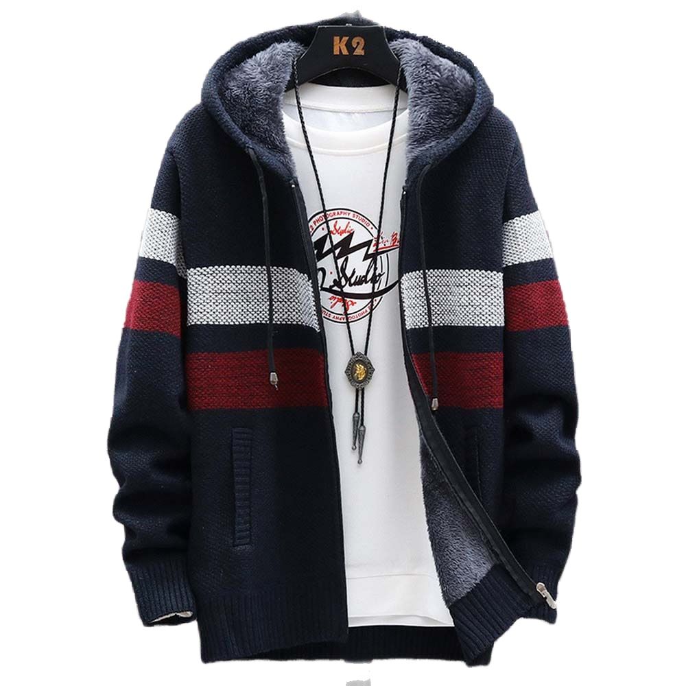 Fleece Hoodie Lined - Heren gestreepte trui jas dikke fleece