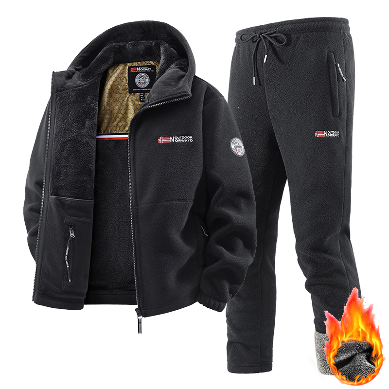 Fleece Hoodie Lined - Nieuwe winter sportkledingset heren retro trainingspak