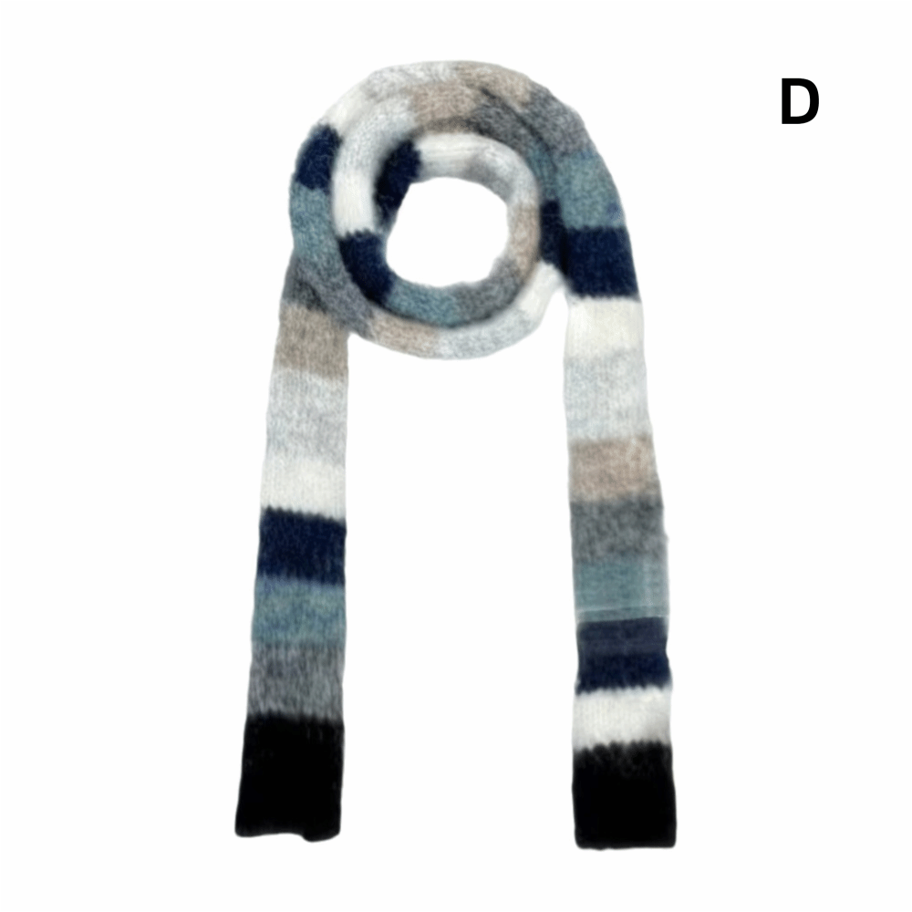 Winter Clothing Looks - Y2K-stijl gestreepte gebreide sjaal, warme kleurencombinatie,