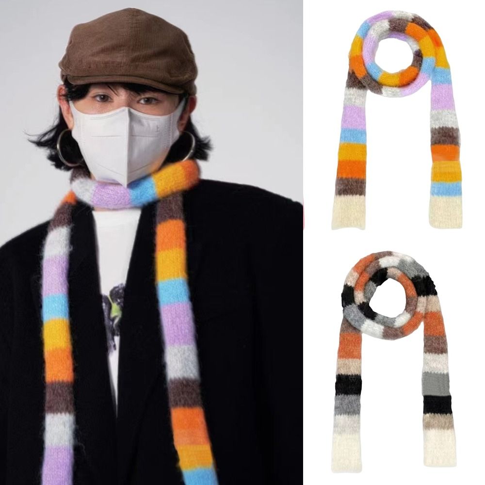 Winter Clothing Looks - Y2K-stijl gestreepte gebreide sjaal vintage look