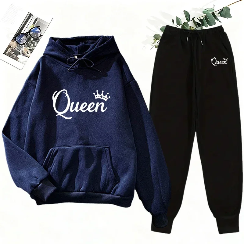 Fleece Hoodie Lined - Dames 2-delige matchende set met Queen-print