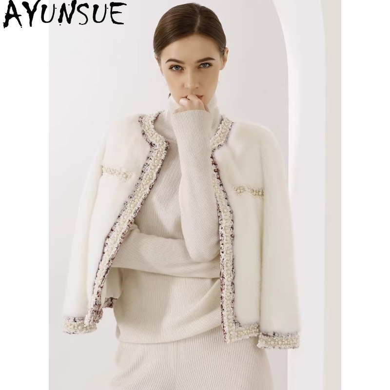 Winter Clothing Label - AYUNSUE Paars Label Nertsenbontjas Vrouw Luxe