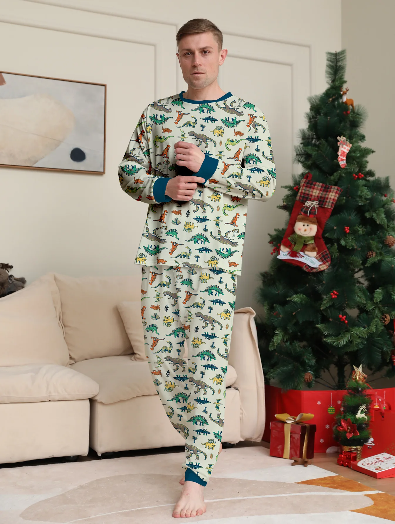 Winter Clothing Looks - 2026 Nieuwe Kerstpyjama Set met Dinosaurusprint,