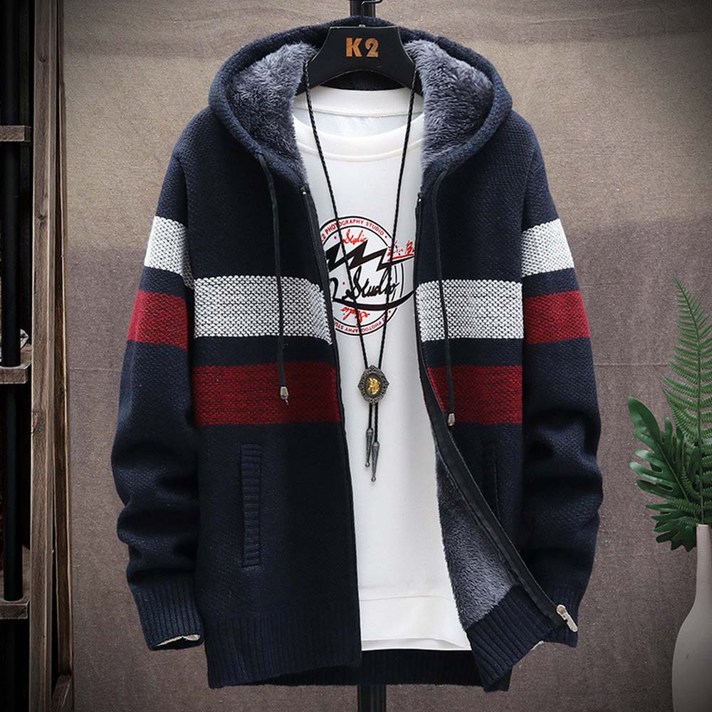 Heren gestreepte trui jas dikk - Fleece Hoodie Lined recensie en prijs