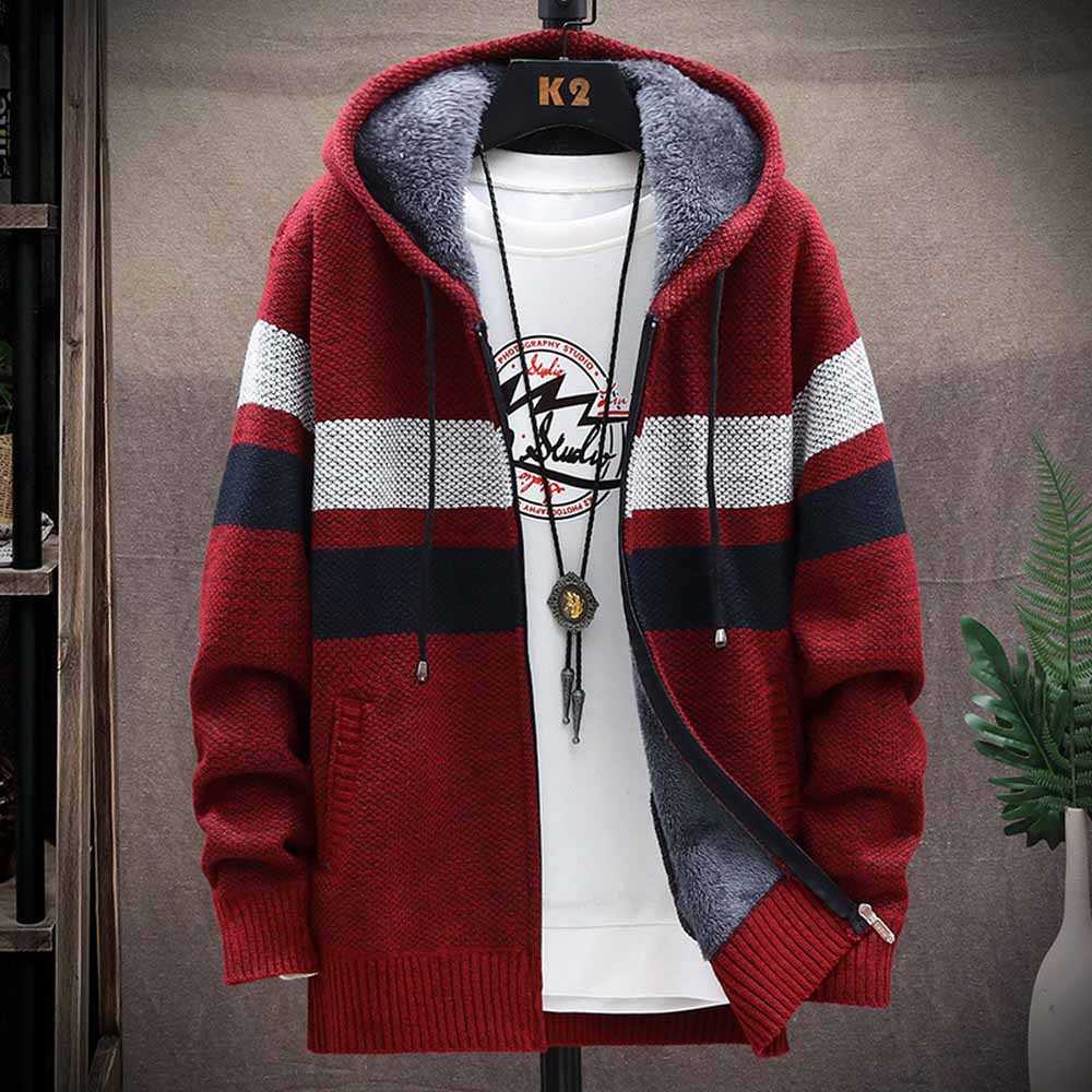 Heren gestreepte trui jas dikk - Fleece Hoodie Lined recensie en prijs
